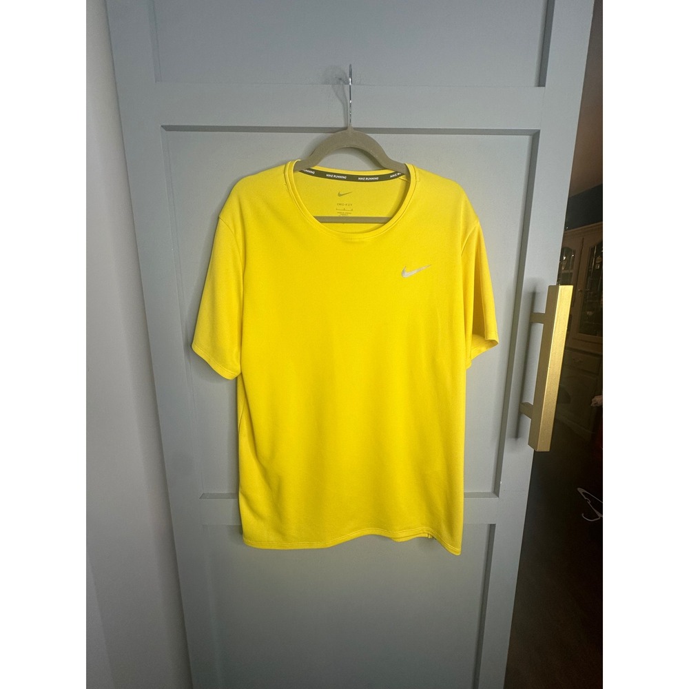 Nike Dri-FIT Running Shirt Mens Large Yellow Training Tee DV9315-718